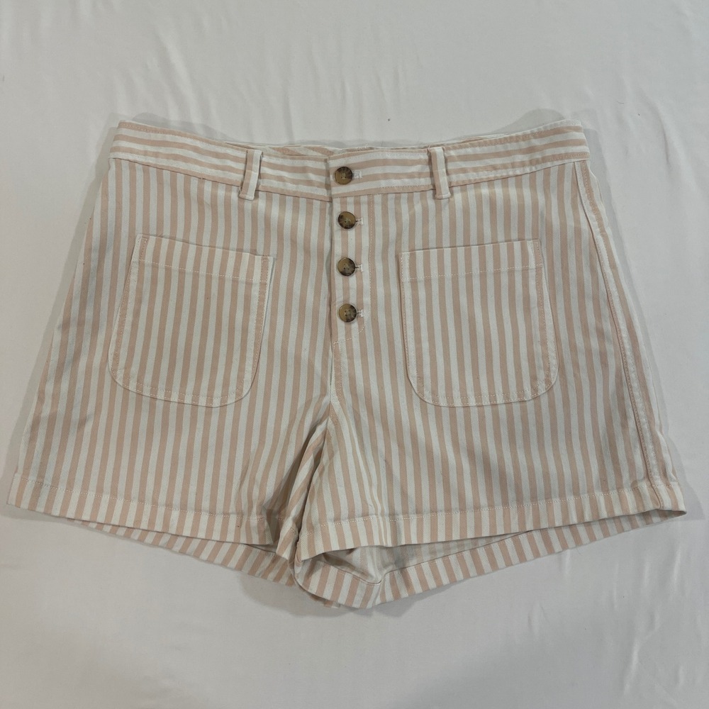 Gap Shorts Womens 16 Pink White Striped Cotton Button‎ Fly Patch Pocket Coastal